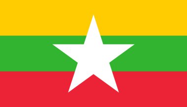 Myanmar bayrak tasarımı. Myanmar Ulusal Bayrak Vektörü illüstrasyonu. Myanmar resmi renk bayrağı tasarımı.