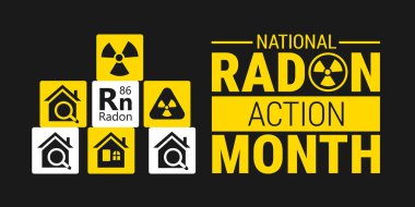 Ulusal Radon Eylem Ayı arka planı, afiş, kart veya poster tasarım şablonu, görev hakkındaki farkındalığı artırmak amacıyla her yıl Ocak ayında gözlemlenmektedir. Vektör illüstrasyonu.