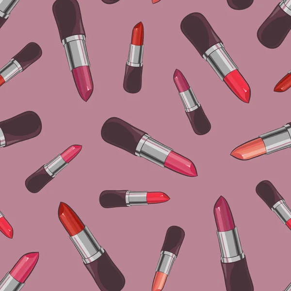 Patrón sin costuras con lápiz labial de belleza . — Vector de stock