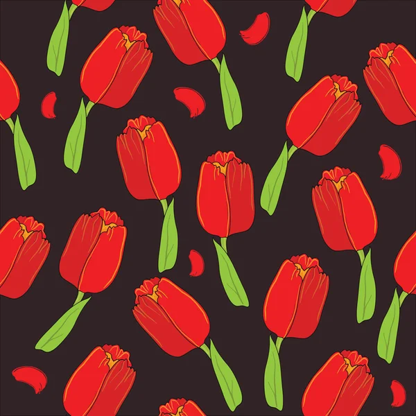 Cute seamless  floral pattern with tulips — Stock Vector