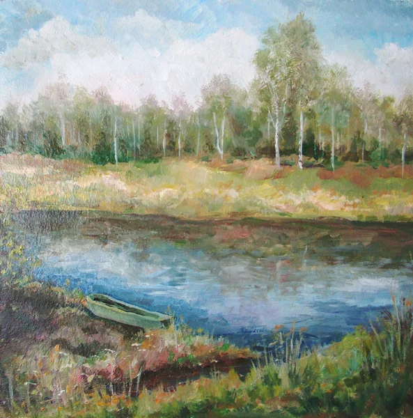 Bir tuval üzerine yağlı boya resim: Bahar manzara