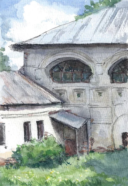 Arquitectura antigua en Rusia, acuarela —  Fotos de Stock