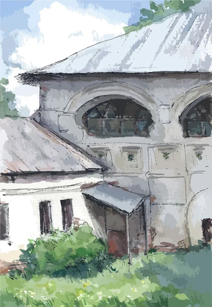 Παλιά αρχιτεκτονική στη Ρωσία, Ακουαρέλα — Διανυσματικό Αρχείο