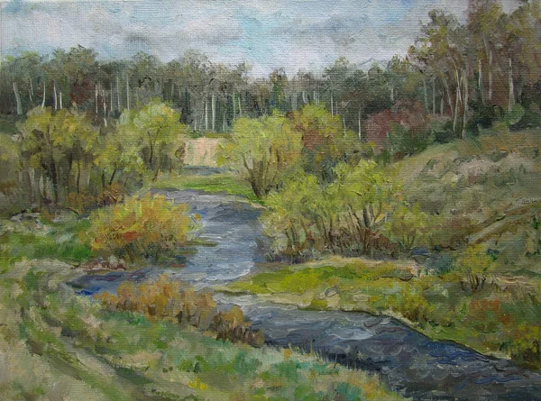 Río rápido en mayo, primavera en Rusia, pintura al óleo — Foto de Stock