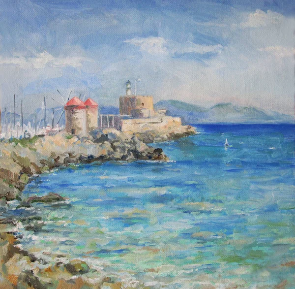 Rodos manzarası, deniz kıyısı, yağlı boya tabloları.