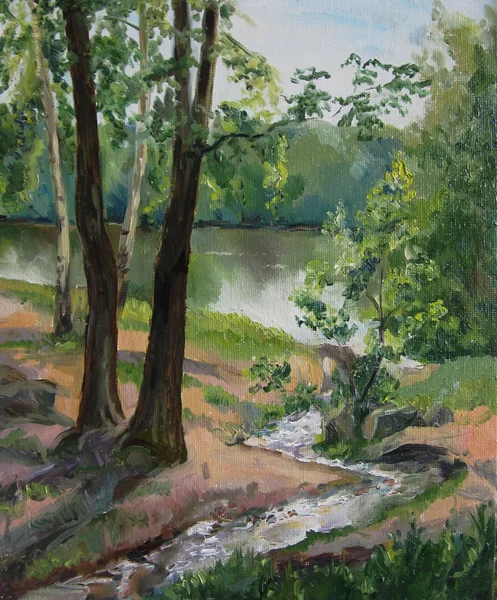 manzara Yağlıboya Resim bir dere ile