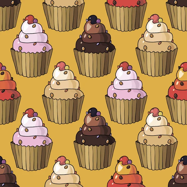 Modèle sans couture avec des cupcakes cerise — Image vectorielle