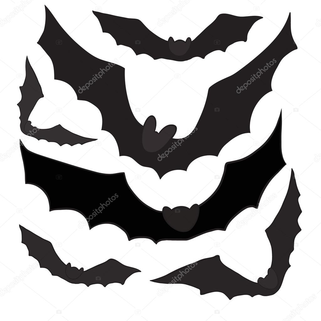 Set of black silhouettes bats, vector