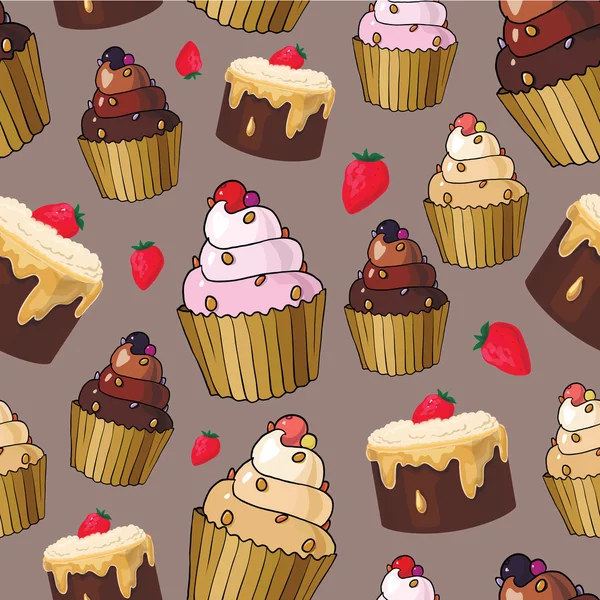 Naadloze patroon met cherry cupcakes — Stockvector