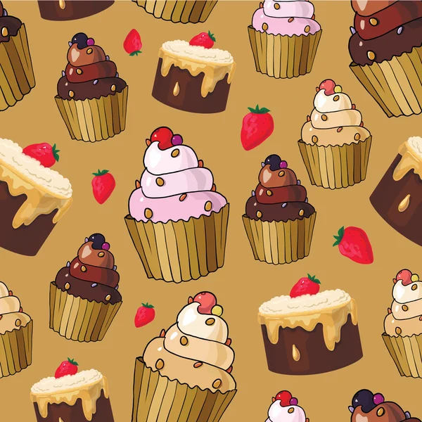 Modèle sans couture avec des cupcakes cerise — Image vectorielle