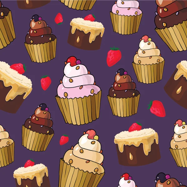 Modèle sans couture avec des cupcakes cerise — Image vectorielle