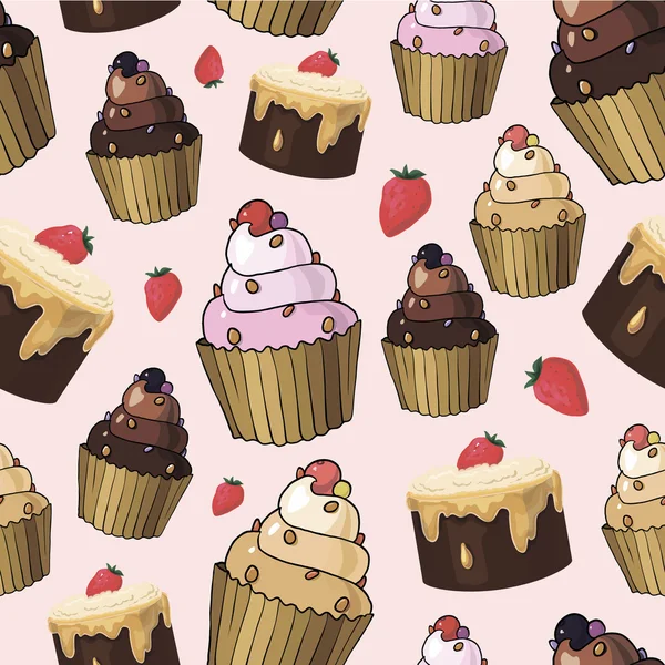 Modèle sans couture avec des cupcakes cerise — Image vectorielle