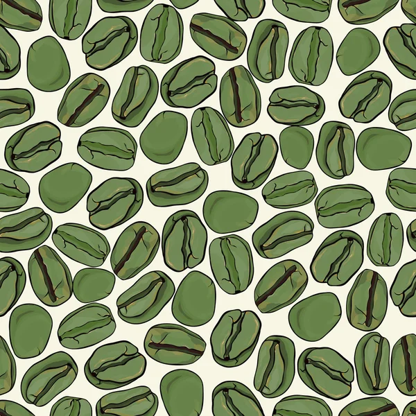 Grains de café vert fond sans couture, vecteur — Image vectorielle