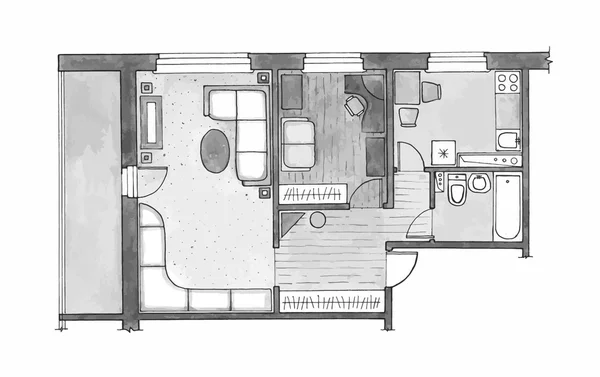 Proyección plana vectorial con muebles . — Archivo Imágenes Vectoriales