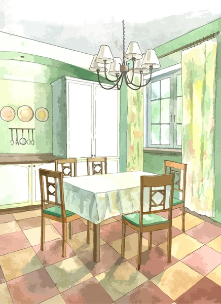 Interior da cozinha clássica em estilo plano — Vetor de Stock