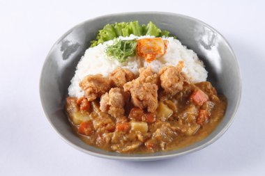 Japanese curry rice with japanese fried chicken (Karaage) isolat