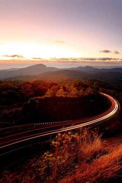 Landscape of mountain with light trails of car on road, Chiang M