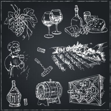 Set of wine drawings. clipart