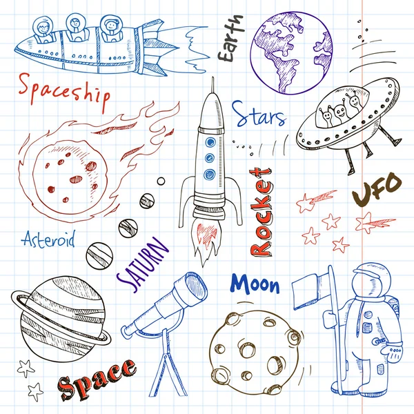 Space kézzel rajzolt Doodles. — Stock Vector