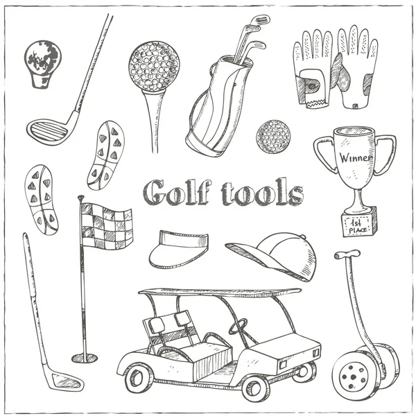 Zestaw narzędzi golfowych. — Wektor stockowy
