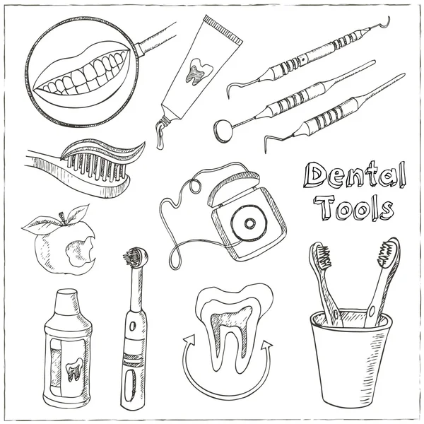 Doodle style dentist equipment sketch. — Stock Vector