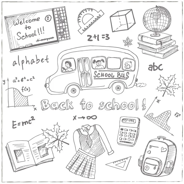 Set of school drawings on chalkboard. — Stock Vector