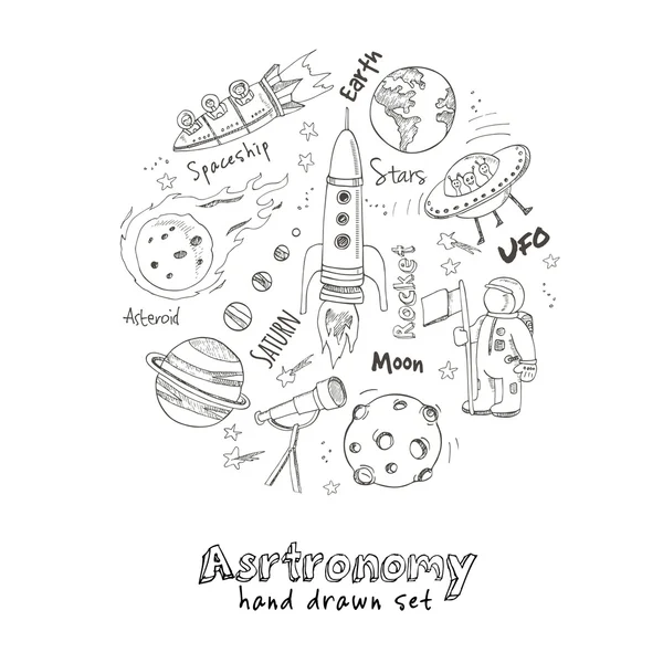 Astronomie handgezeichnete Doodles. — Stockvektor