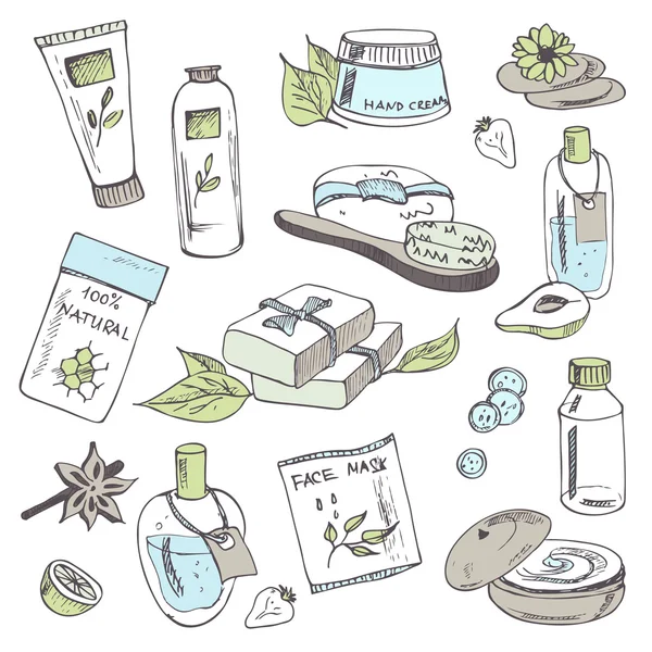 Elementos de belleza y cuidado del spa . — Vector de stock