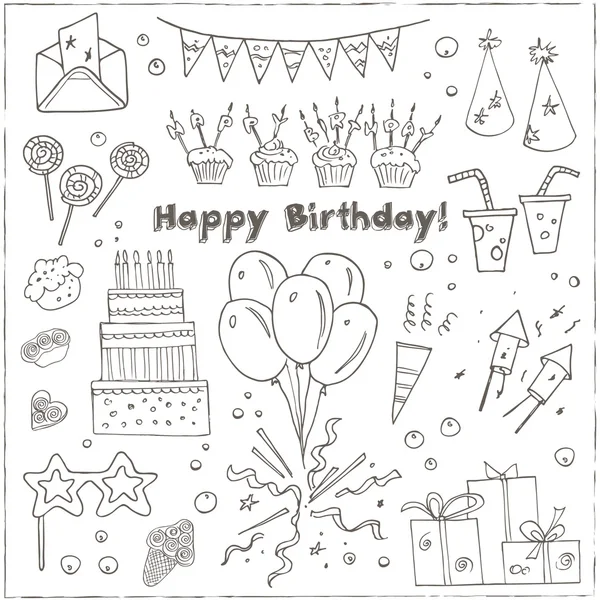 Birthday party doodles elements — Stock Vector