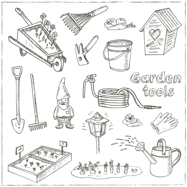 Conjunto de doodle de ferramentas de jardim . —  Vetores de Stock