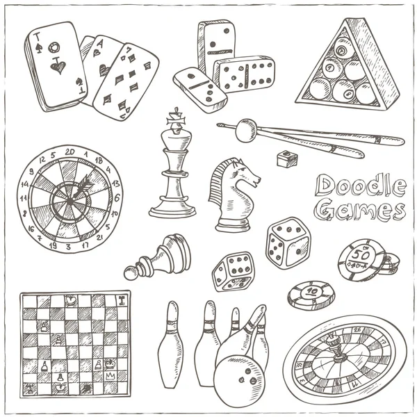 Handgezeichnetes Doodle Spiele Set. — Stockvektor