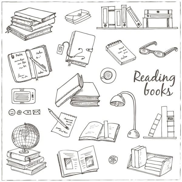 Livros rabiscos desenhados à mão —  Vetores de Stock