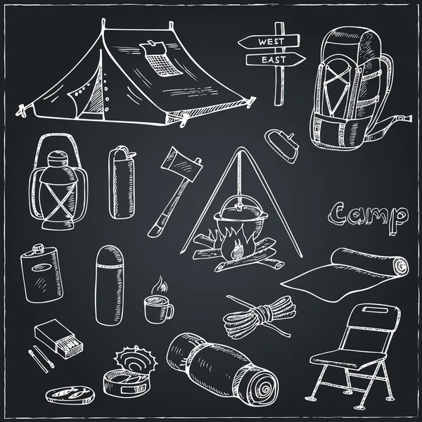 Matériel de camping dessins . — Image vectorielle