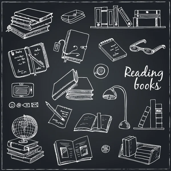 Doodle Libros Juego de lectura . — Vector de stock