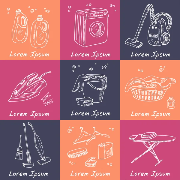 Laundry themed doodle set. — Stock Vector