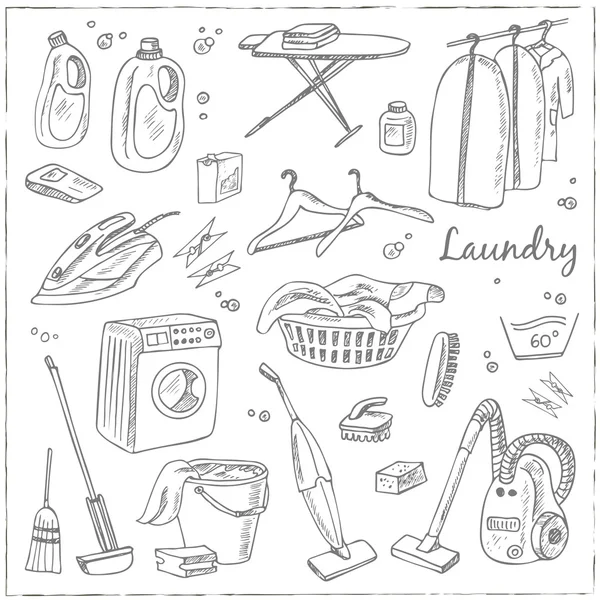 Laundry themed doodle set. — Stock Vector