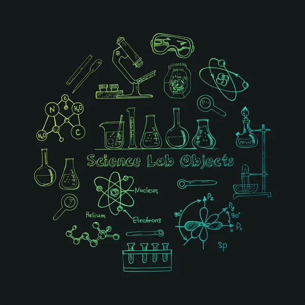 Objetos de laboratorio de ciencia doodle . — Archivo Imágenes Vectoriales