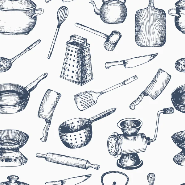 Herramientas de cocina patrón sin costuras . — Archivo Imágenes Vectoriales