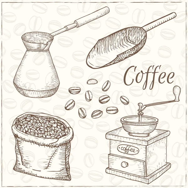Esbozos simples tema de café — Vector de stock