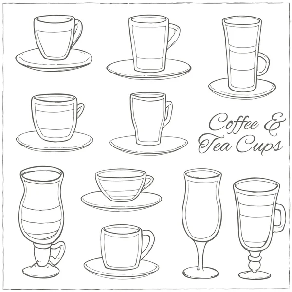 コーヒーとティーカップのセット。装飾アイコンセット. — ストックベクタ