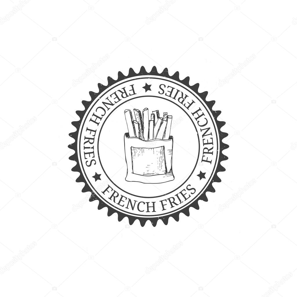 French Fries logo, icon, label, sign, symbols, stickers and logotype element for fast food restaurant, cafe. Vector illustration of fast food badges.