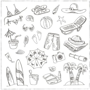 Yaz tatil tatil doodle ayarla.