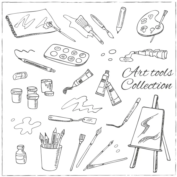 Set di strumenti artistici disegnati a mano. Illustrazione vettoriale isolata — Vettoriale Stock