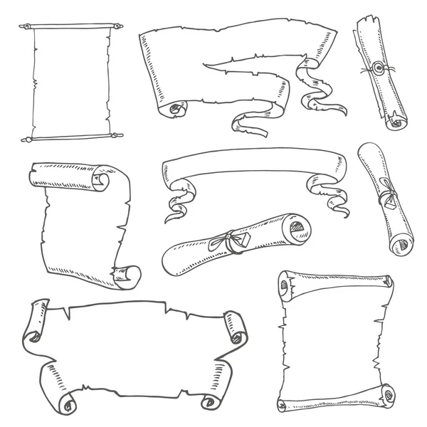 Conjunto de pergaminhos vintage. Desenhado à mão —  Vetores de Stock