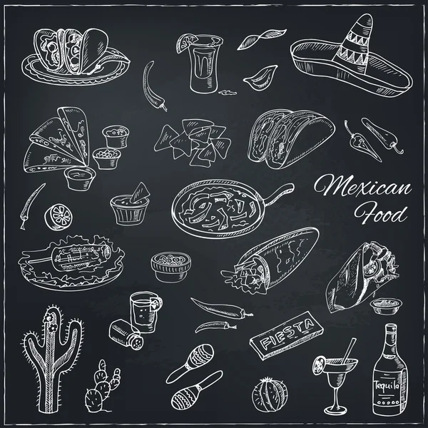 Vektör el Meksika gıda seti çizilmiş