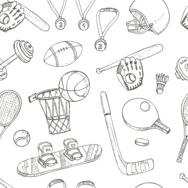 Sport doodles seamless pattern.