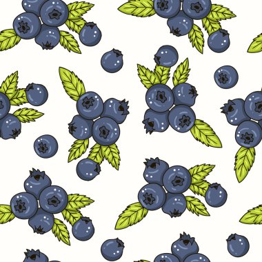 Blueberry Seamless Pattern. Collection of berries.
