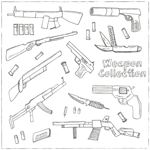 Conjunto de armas dibujadas a mano . — Vector de stock