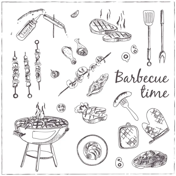 Vektör el barbekü araçları ile çizilmiş seti.