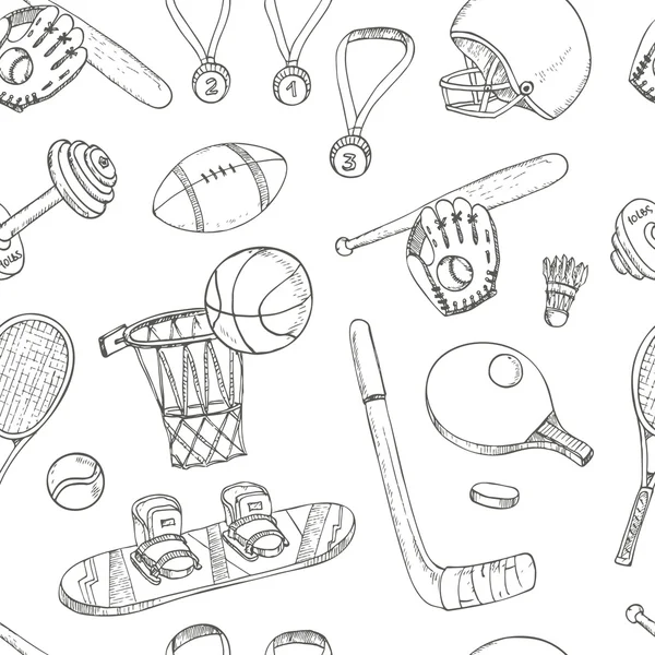 Sport doodles seamless pattern. — ストックベクタ